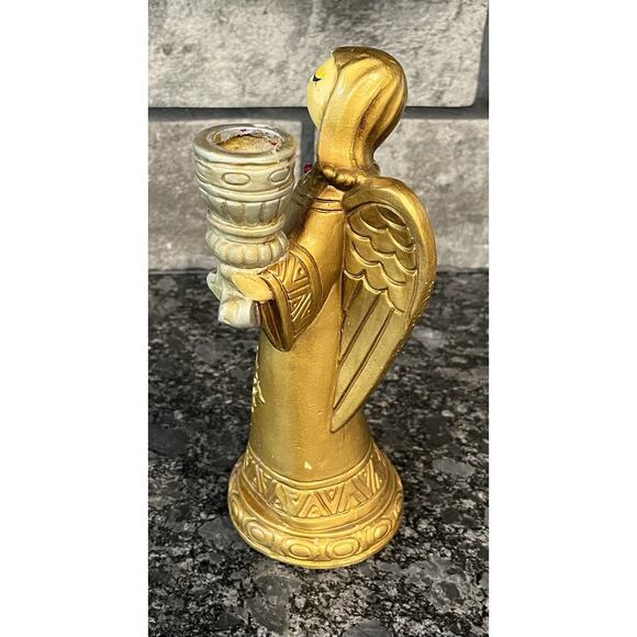 Vintage Schmid Bros Resin Angel Candlestick Taper Candleholder Gold & Silver - Picture 5 of 8